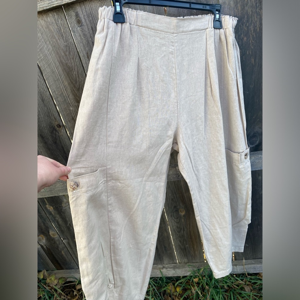Rare ALTER EGOS BAZAAR Oversized Wide Leg DEEP Pocket Linen Pants L Renaissance